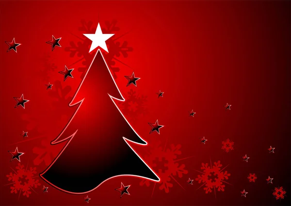 Χριστουγεννιάτικο Δέντρο Πάνω Από Κόκκινο Φόντο Κρυστάλλους Χιονιού — Διανυσματικό Αρχείο