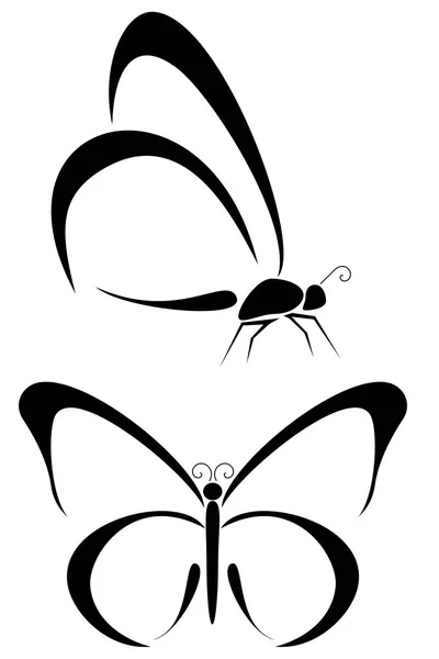 Zestaw Dwóch Plemiennych Tatuaży Motyla — Wektor stockowy