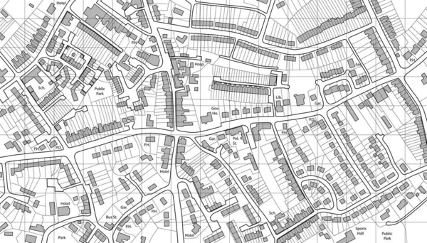 可编辑矢量说明房屋的一个普通小镇地图 — 图库矢量图片