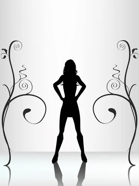 Illustration Vectorielle Shilloutte Féminin Bordure Florale — Image vectorielle