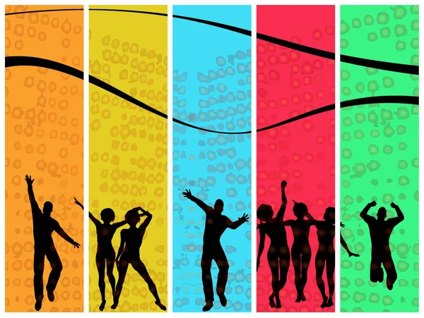 Vektorbild Von Tänzern Auf Einem Mehrfarbigen Hintergrund — Stockvektor