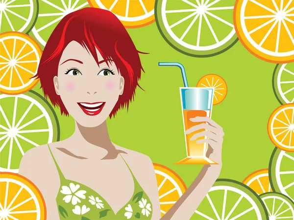 Illustration Woman Holding Orange Juice — Stock Vector