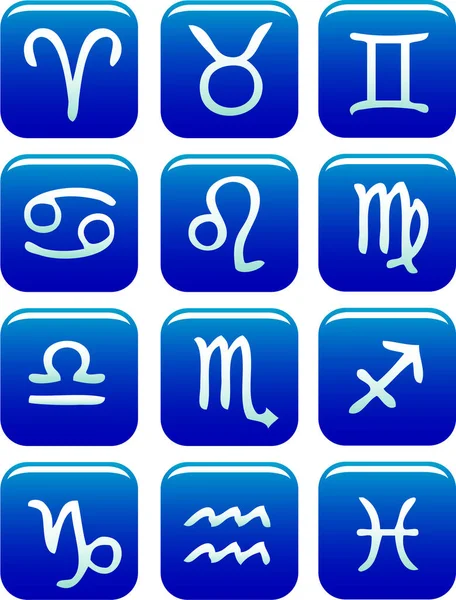 Zodiac Ikon Set Vektor Blå — Stock vektor