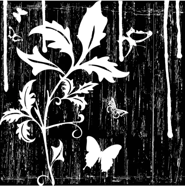 ベクトルグランジの花と蝶 — ストックベクタ
