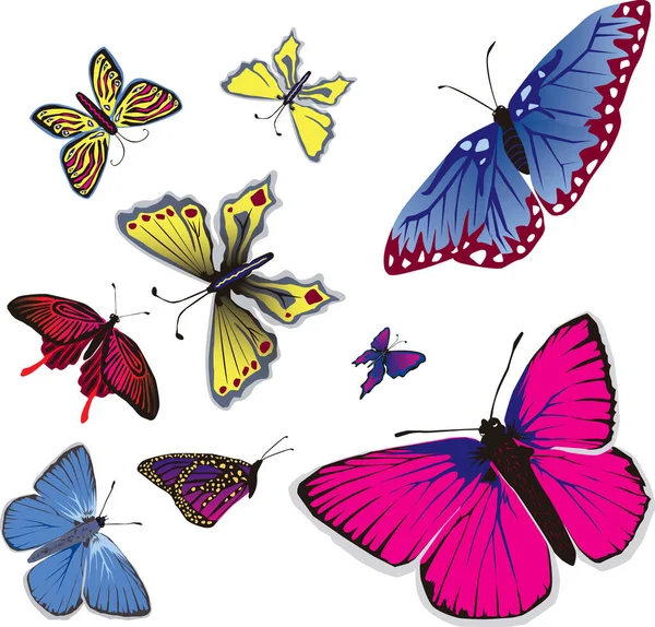 Illustration Vectorielle Nombreux Papillons Volants — Image vectorielle