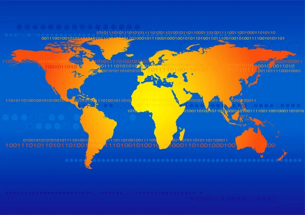 バイナリ技術を用いた世界地図のイラスト — ストックベクタ