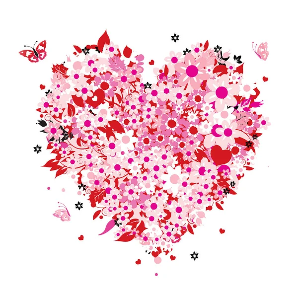Floral Εικόνα Σχήμα Καρδιάς Εικονογράφηση Χρώμα — Διανυσματικό Αρχείο