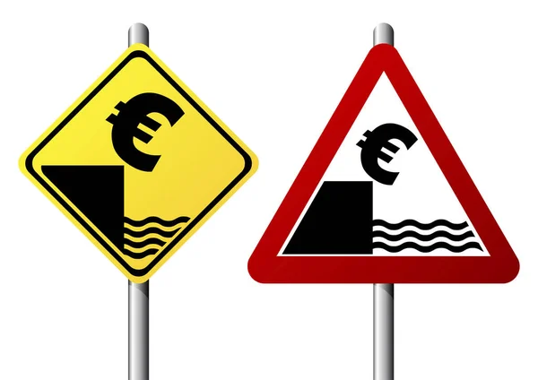 以交通标志表示的欧元贬值 — 图库矢量图片