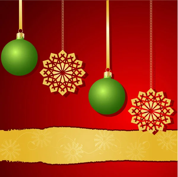 赤い背景にリボンや鎖で飾られたクリスマスの飾り — ストックベクタ
