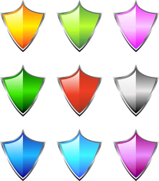 Colourful Set Glossy Shield Icons — Stock Vector