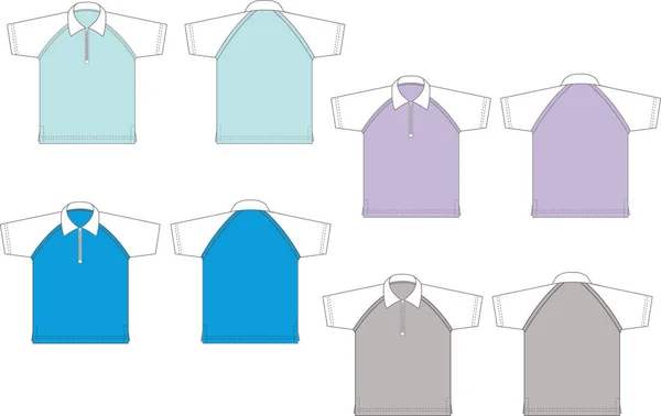 Camisa Pólo Com Zíper Cores Variadas Costas Frente — Vetor de Stock