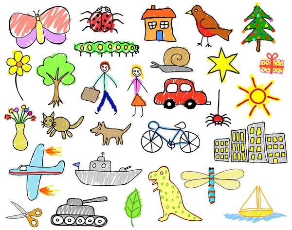 Conjunto Ilustraciones Vectoriales Editables Dibujos Infantiles — Vector de stock