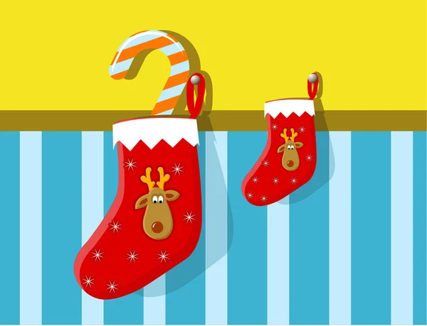 圣诞节 驯鹿的节日长袜 — 图库矢量图片