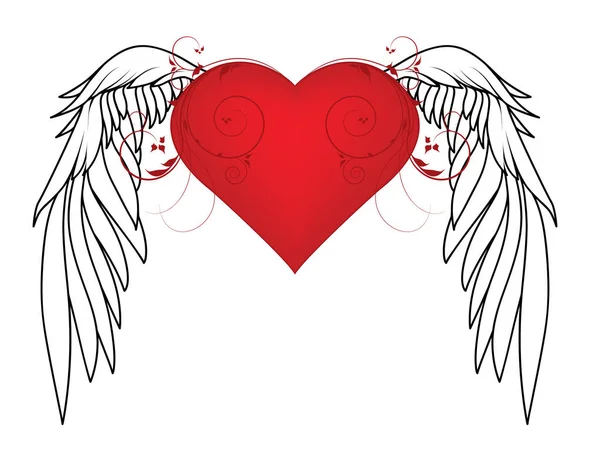 Валентинная Иллюстрация Сердцем Цветами Крыльями — стоковый вектор