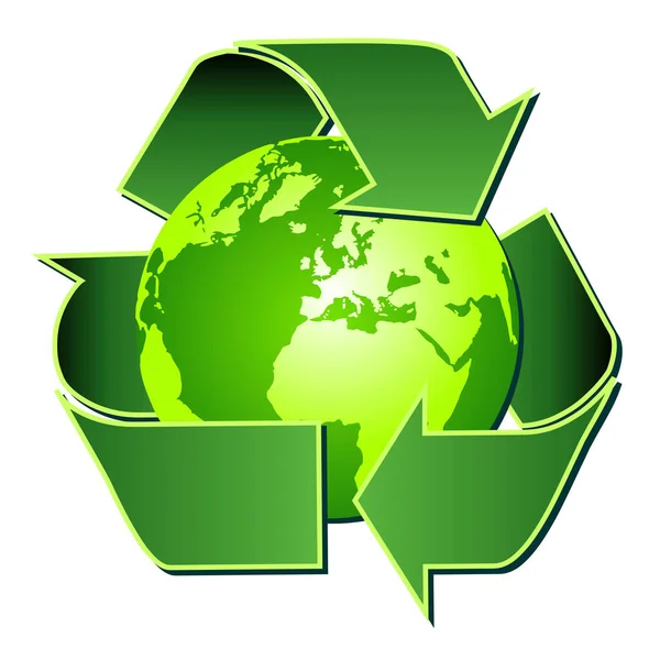 Recycle Symbol Mit Globus Isoliert Über Weißem Hintergrund — Stockvektor