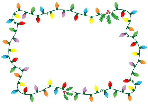 由圣诞灯和白色背景下的冬青制成的框架 — 图库矢量图片