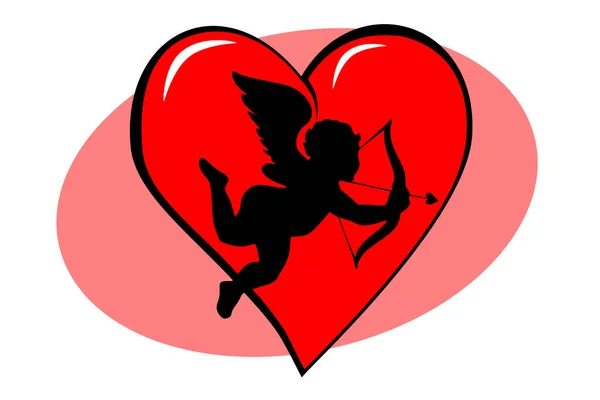 Cuore Rosso San Valentino Con Cupido — Vettoriale Stock