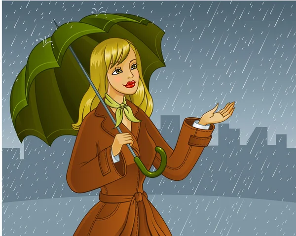 Illustration Fille Avec Parapluie — Image vectorielle