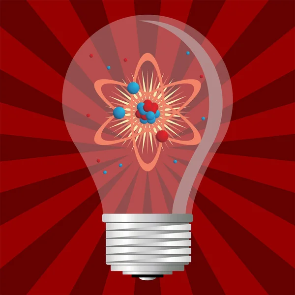 Žárovka Atomem Nad Hvězdnaté Červené Pozadí — Stockový vektor
