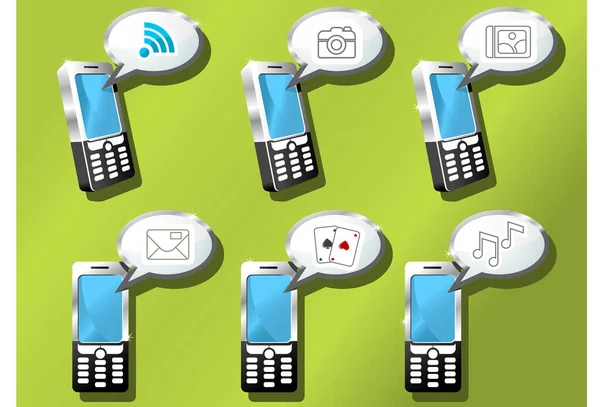Conjunto Iconos Teléfonos Móviles Comunicación Entretenimiento — Vector de stock