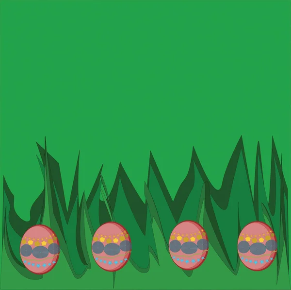在绿草上装饰着粉红色的复活节彩蛋 — 图库矢量图片