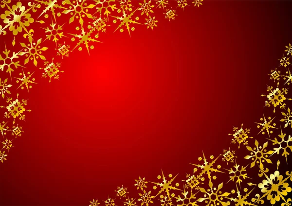 Gouden Sneeuw Kristallen Frame Rode Achtergrond — Stockvector