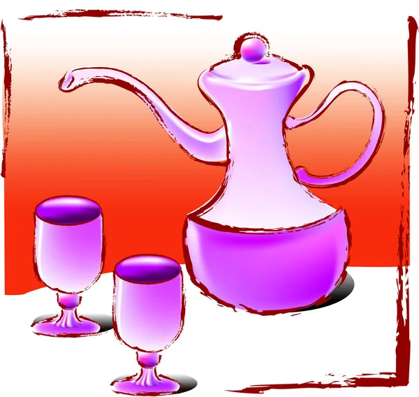 Bir Vektör Eski Moda Çay Seti Veya Şarap Için Porselen — Stok Vektör