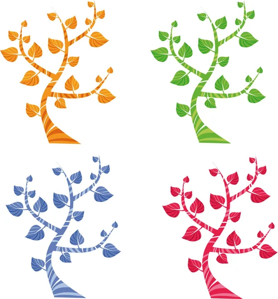 四棵彩色树 矢量图标 — 图库矢量图片