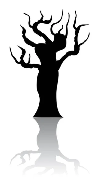 Μαύρη Σιλουέτα Δέντρου Αντανάκλαση Στο Φόντο — Διανυσματικό Αρχείο