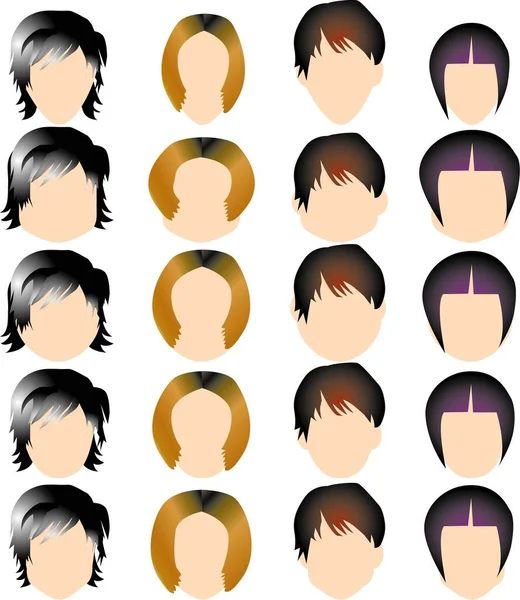 Vector Illustration Variety Hair Style Shape Face — Stock Vector