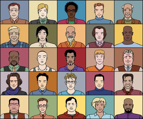 Vinte Cinco Homens Diferentes Idades Nacionalidades — Vetor de Stock
