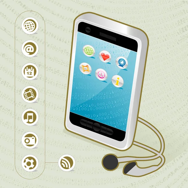 Ikona Inteligentnego Telefonu Komórkowego Kreatywnym Tłem Powiązanymi Ikonami Telekomunikacyjnymi Łatwy — Wektor stockowy
