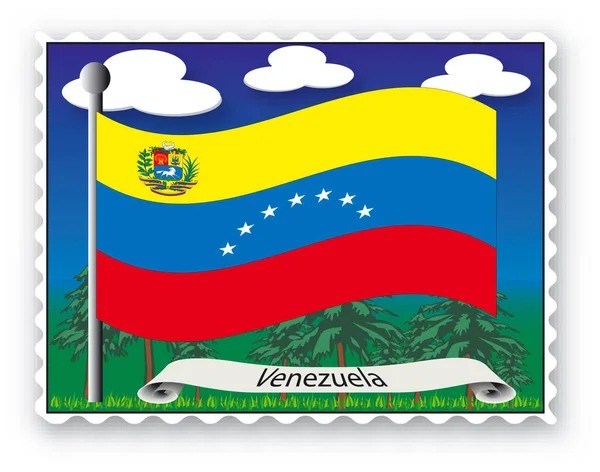 印有委内瑞拉国旗的邮票 矢量图像 彩色插图 — 图库矢量图片