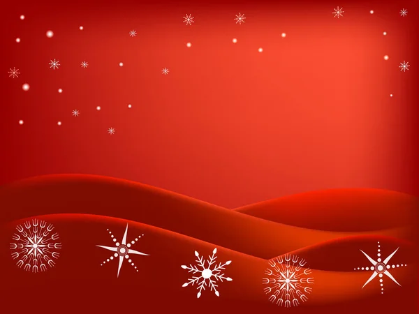 雪のフレークと赤い夜の風景のベクトルイラストアンドスター — ストックベクタ