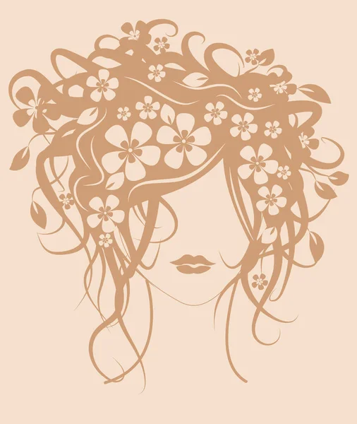 头发矢量插图中鲜花的漂亮女孩 — 图库矢量图片