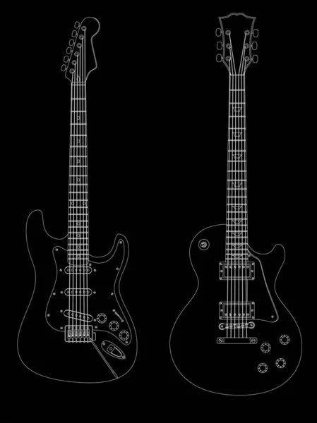 Imagen Aislada Vectorial Guitarras Eléctricas Sobre Fondo Negro — Vector de stock