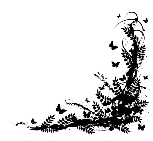 Élément Vectoriel Bordure Grunge Feuilles Papillons — Image vectorielle