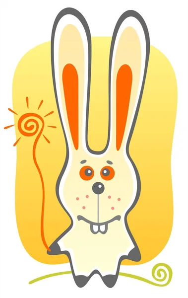 Fröhliches Kaninchen Mit Sonne Auf Gelbem Hintergrund — Stockvektor