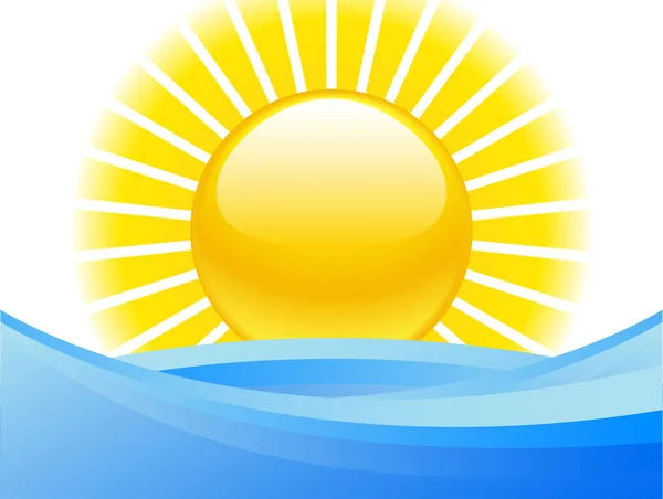 Εικονογράφηση Διάνυσμα Φωτεινό Κίτρινο Ήλιο Και Μπλε Κύματα Της Θάλασσας — Διανυσματικό Αρχείο