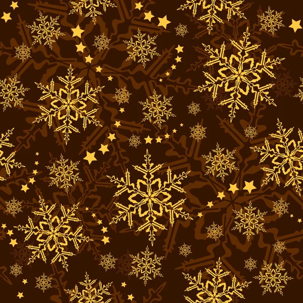黄金の茶色の雪片 シームレスにタイル冬のパターン — ストックベクタ