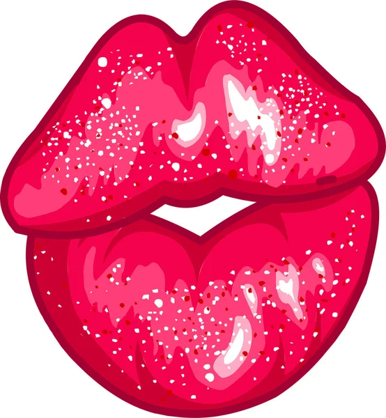 ベクトルイラストの笑顔光沢のある赤いキス唇 — ストックベクタ