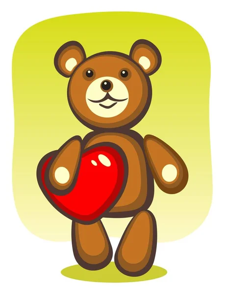 おもちゃクマと緑の背景に心 バレンタインのイラスト — ストックベクタ