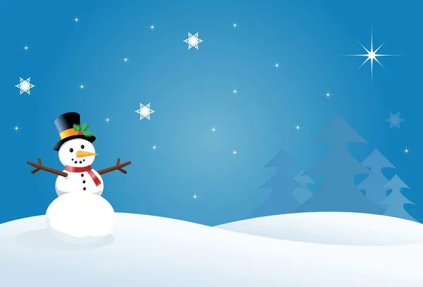 Векторный Снеговик Рождественской Зимней Сцене — стоковый вектор