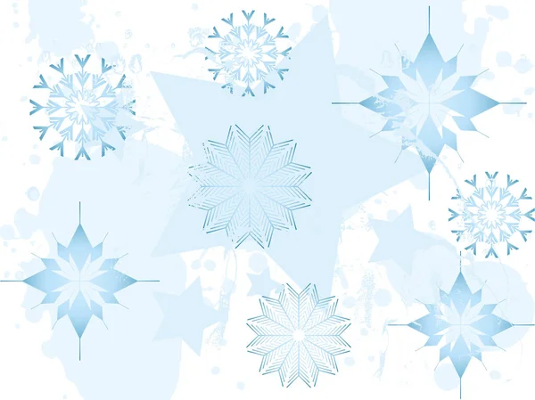 雪の結晶 星とグランジのスプラッツとお祭りの冬の背景 — ストックベクタ