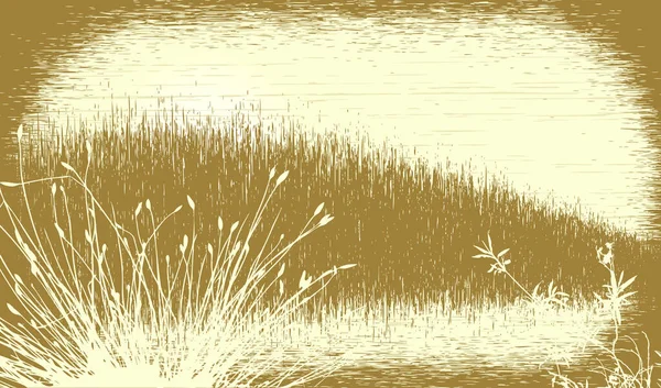 Redigerbar Vektor Illustration Gräsbevuxen Landskap Med Grunge Alla Element Som — Stock vektor