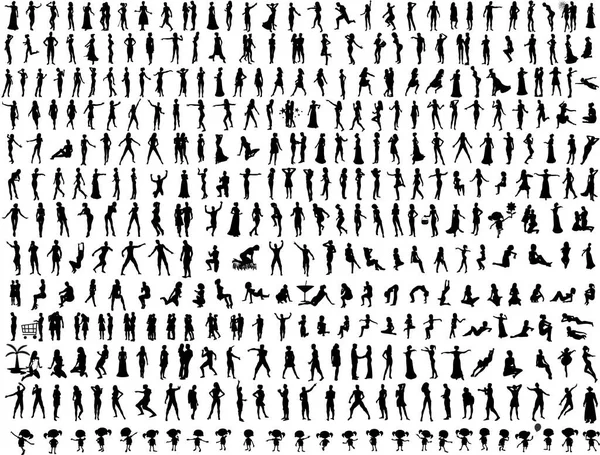 Illustrative Set Hundreds People Silhouettes Vectors — Stock Vector