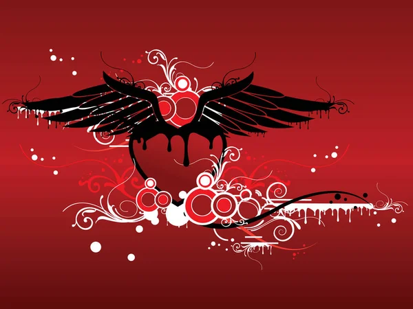Потрясающее Валентинское Сердце Крыльями Брызгами Красный Фон Изогнутый Элемент Дизайна — стоковый вектор