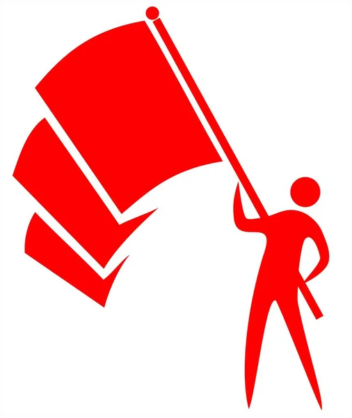 Símbolo Pessoa Vermelha Com Bandeira Nas Mãos Isolado Fundo Branco —  Vetores de Stock