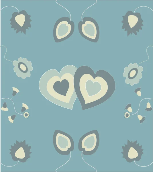 Vector Illustration Background Retro Style Hearts Flowers — Stock Vector
