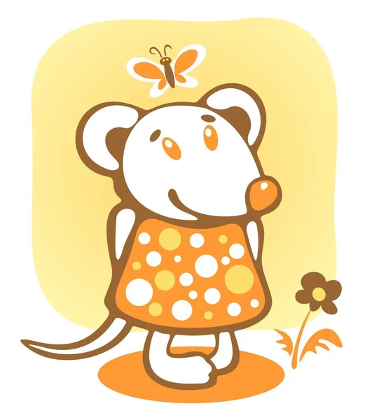Fröhliche Maus Und Blume Auf Gelbem Hintergrund — Stockvektor